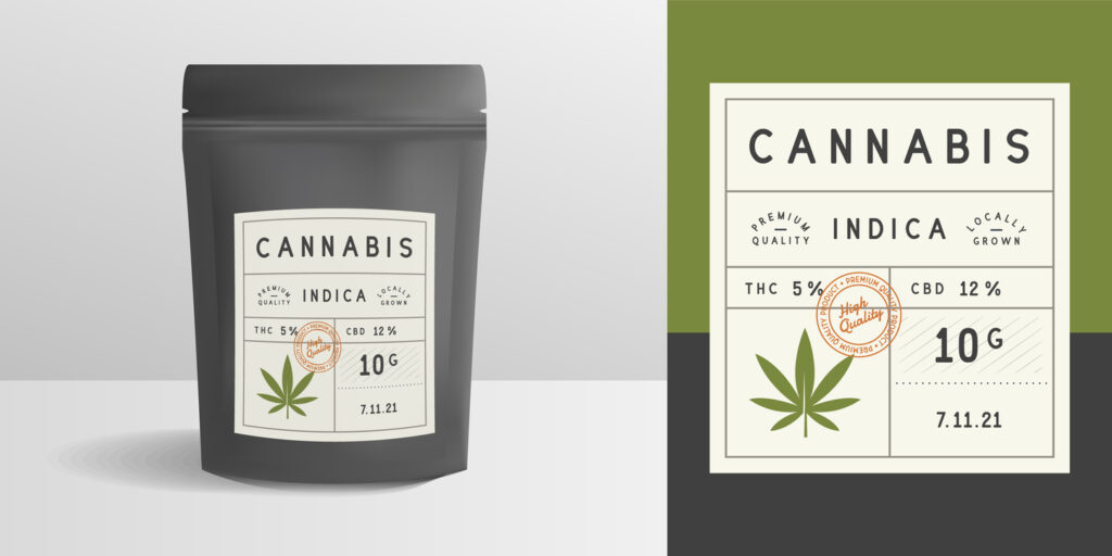 Cannabis zip package, pouch mockup. Vintage trendy label, sticker template. Marijuana zip package design. Zipper mockup template for logo, brand, sticker, label. Vector illustration. medical marijuana labels